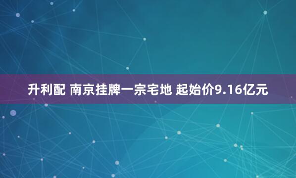 升利配 南京挂牌一宗宅地 起始价9.16亿元