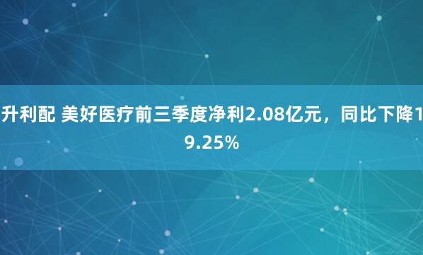 升利配 美好医疗前三季度净利2.08亿元,同比下降19.25%