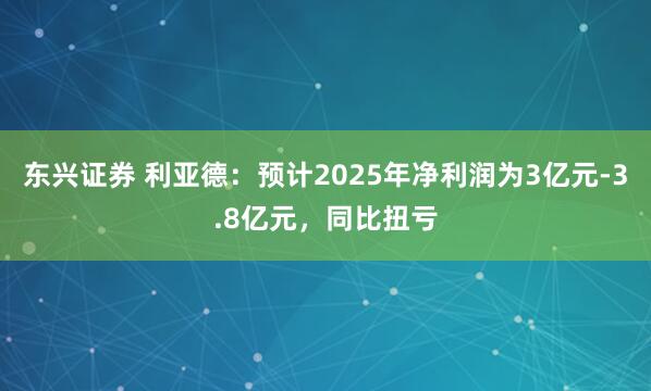 东兴证券 利亚德：预计2025年净利润为3亿元-3.8亿元，同比扭亏